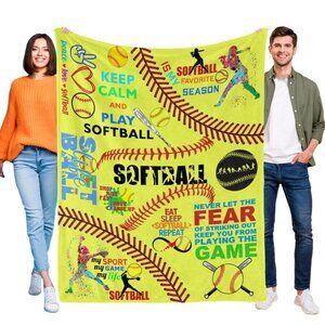 50x40" Softball Flannel Throw Blanket for Girls Lightweight Ultra Soft NEW